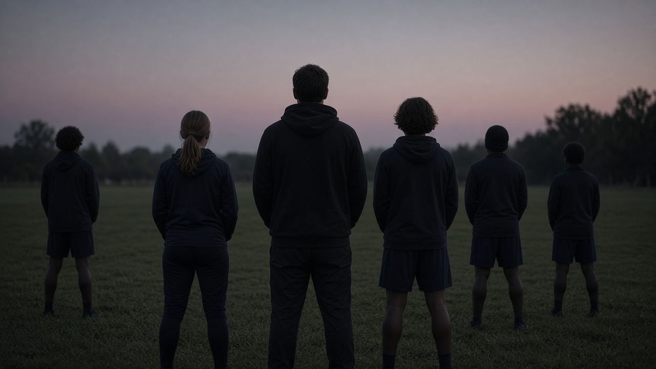 Coaches and players standing on the field
